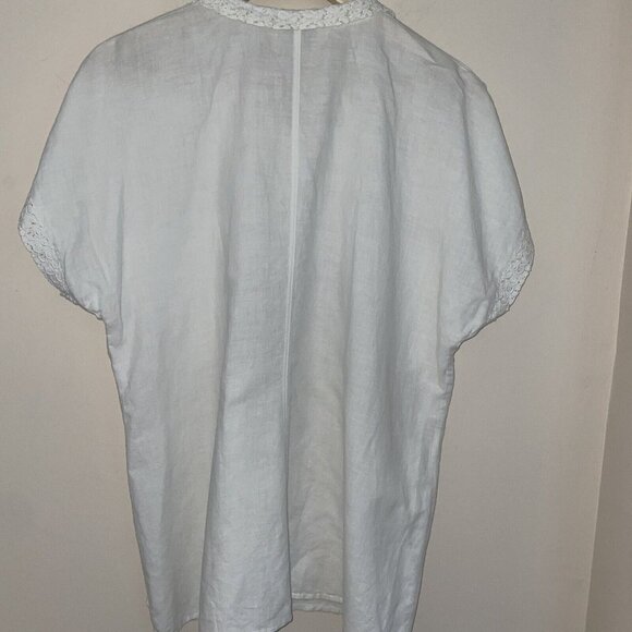 Otto Kern Women's Linen/Cotton Button Front Blouse Sz M Crochet Trim Cottagecore - Picture 5 of 11